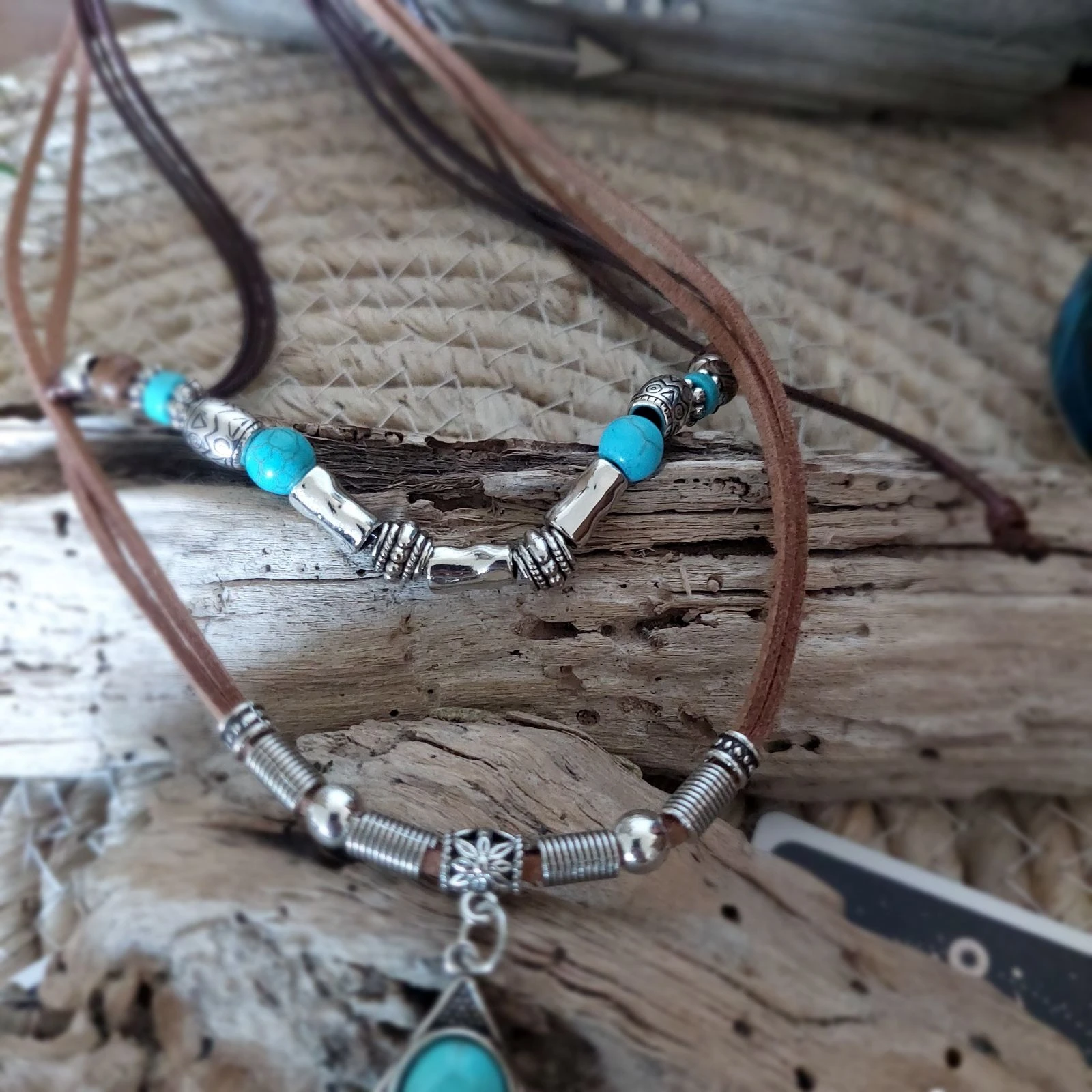 Bohème set leer en touw, Maya waterval turquoise, chocolade – photo 10